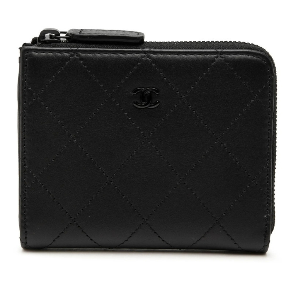 CHANEL Black Leather Logo Wallet